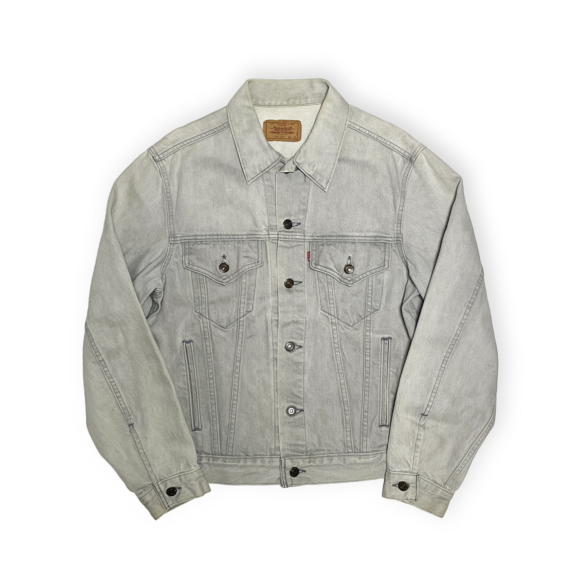80s Levi's 70506 Gray Denim JKT 42R 平置き 2 グレーのジーンジャケット フロントポケット ボタン タグ