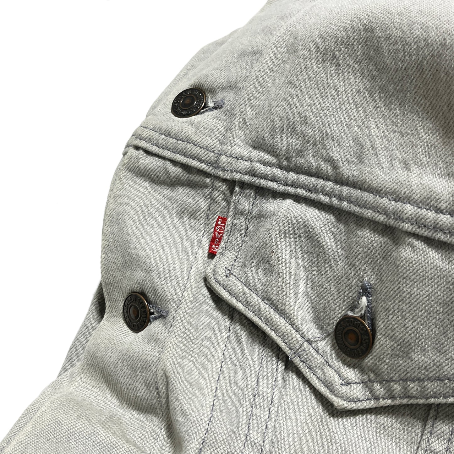 80s Levi's 70506 Gray Denim JKT 42R ディテール 1 フロントポケット ボタン レヴィスタグ