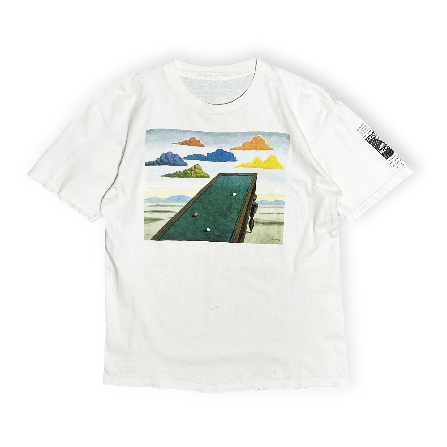 90s UnKnown Man Ray T "La Fortune" L レア ディテール プリント拡大 右袖タグ 縫い目