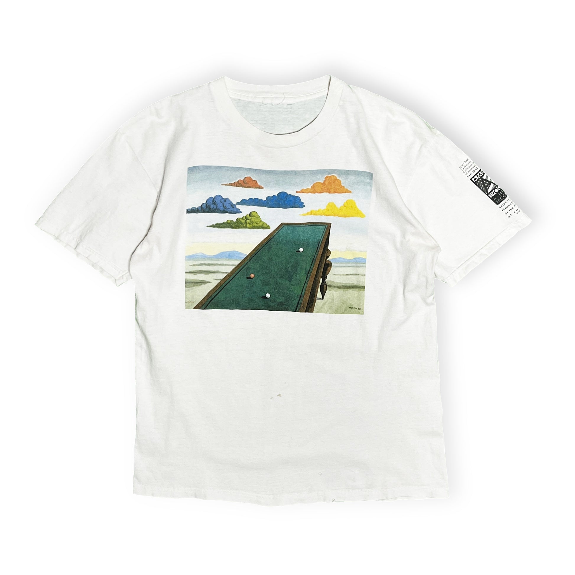 90s UnKnown Man Ray T "La Fortune" L レア ディテール プリント拡大 右袖タグ 縫い目