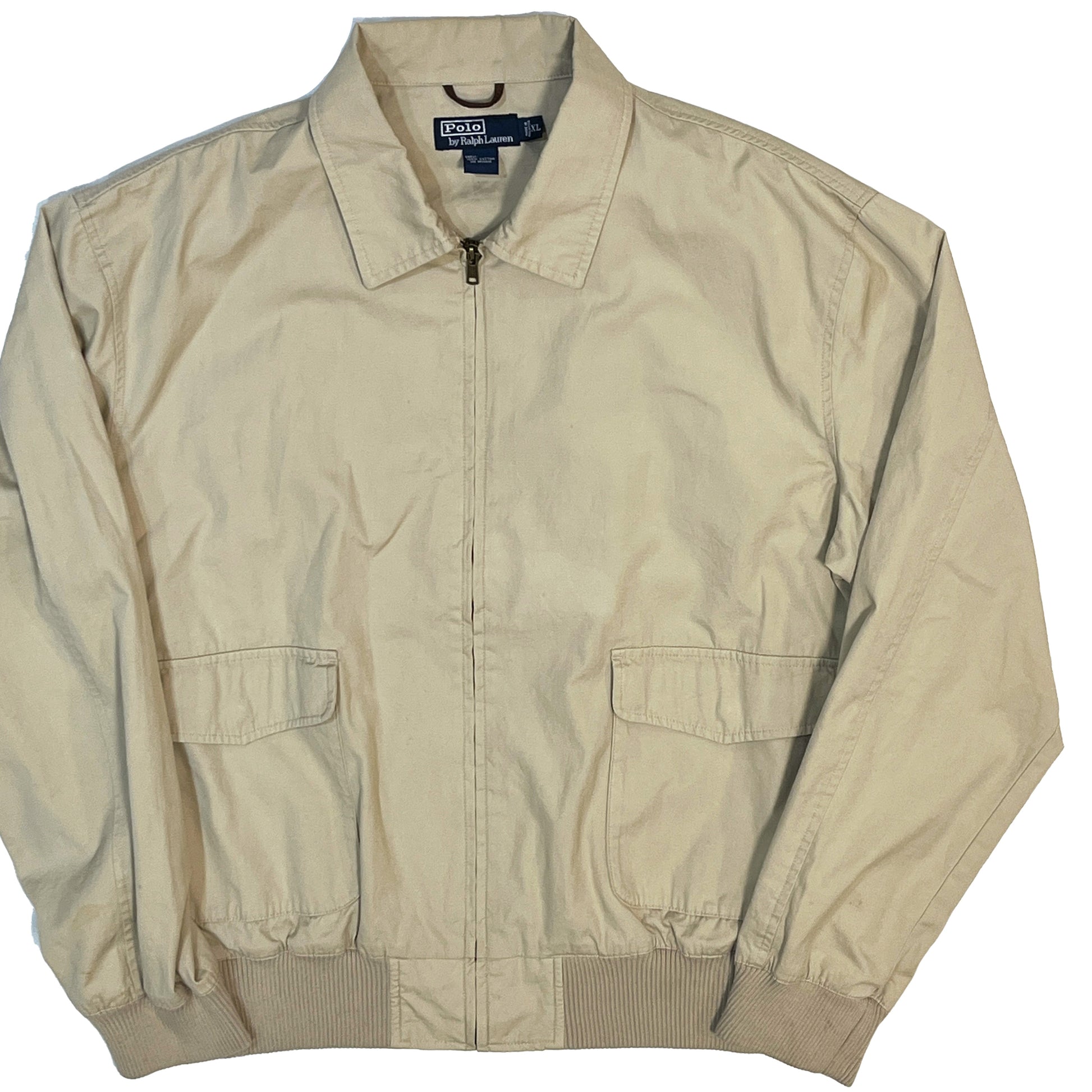Ralph Lauren Cotton JKT XL 平置き ベージュ色 フロントポケット リブ入り袖口