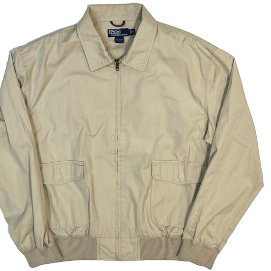 Ralph Lauren Cotton JKT XL 平置き ベージュ色 フロントポケット リブ入り袖口