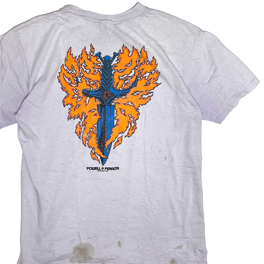 80s〜 Stedman Powell Peralta "Tommy Guerrero" T L 背面 1 に「Tommy Guerrero」の火炎のデザインプリン