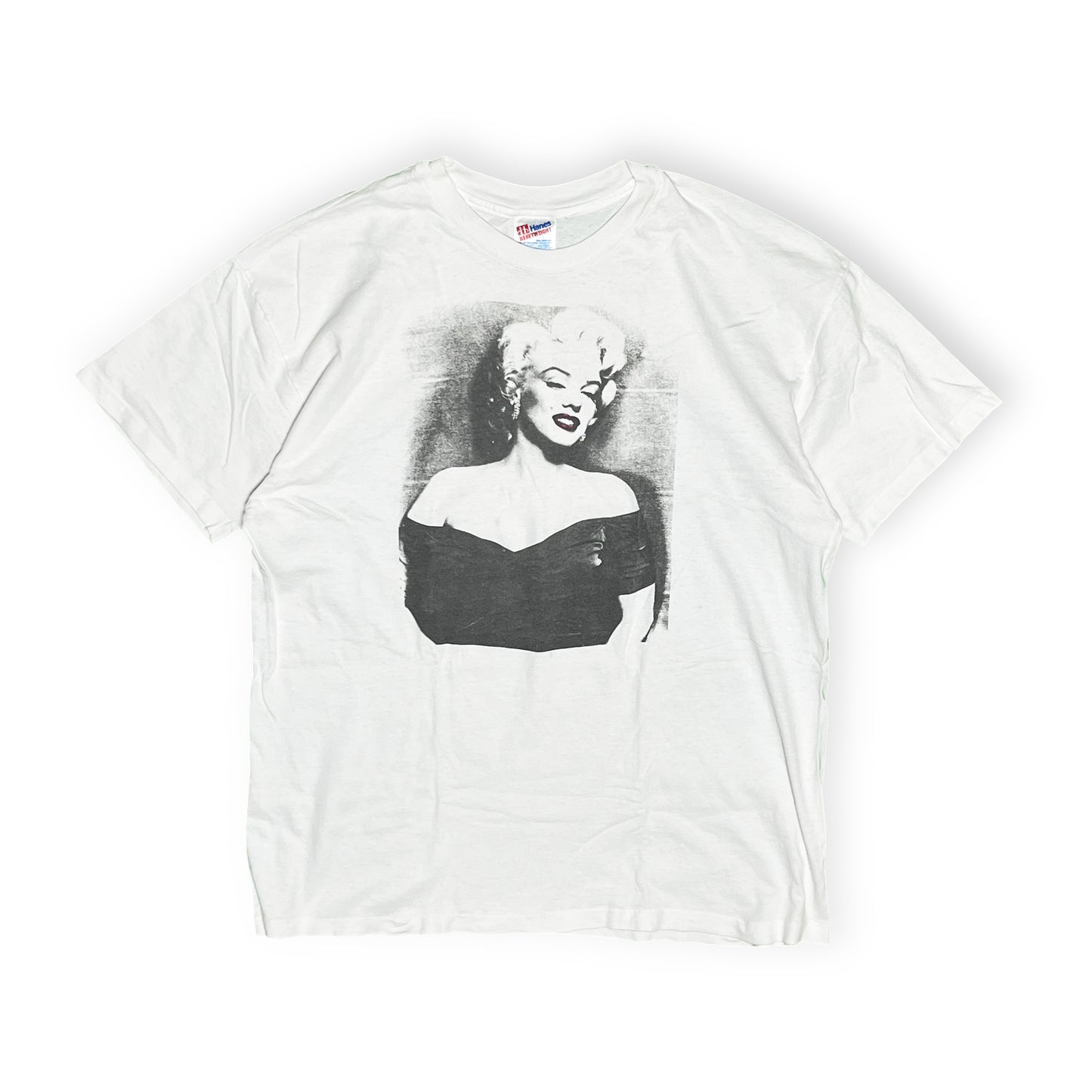 90s Hanes Marilyn Monroe T XL 平置き 2 白ベースに黒いマリン・マロンプリント