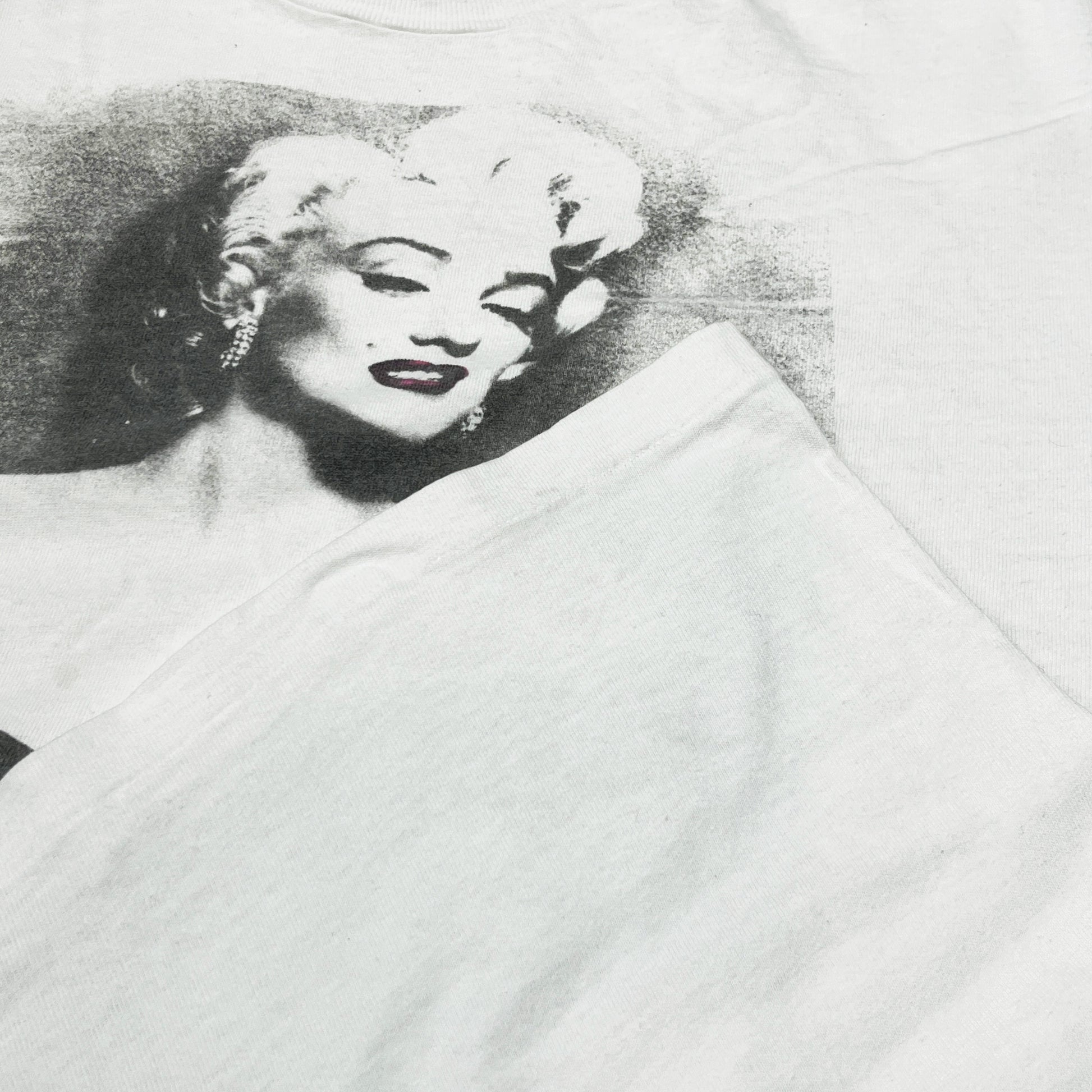 90s Hanes Marilyn Monroe T XL ディテール 3 マリン・マロンの顔と首元