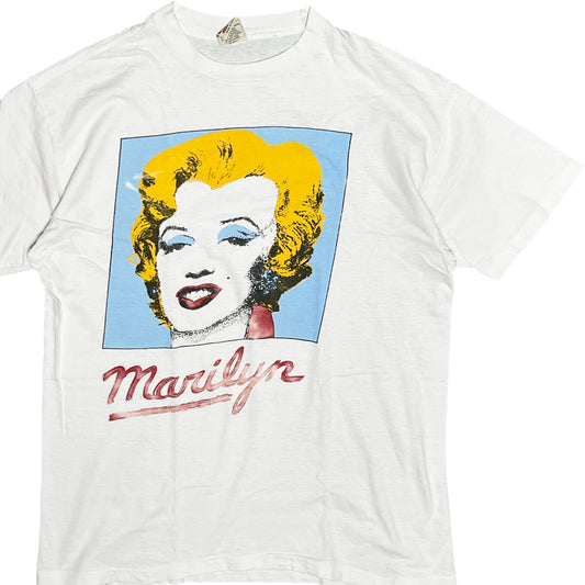 90s SIGNAL Marilyn Monroe T L 平置き 白ベースにMarilynのポートレートプリントと'Maril