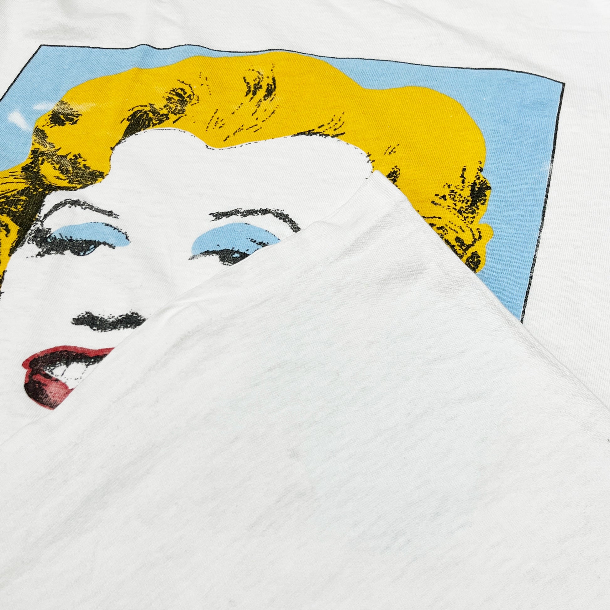90s SIGNAL Marilyn Monroe T L ディテール 5 白地の素材感とプリントの端