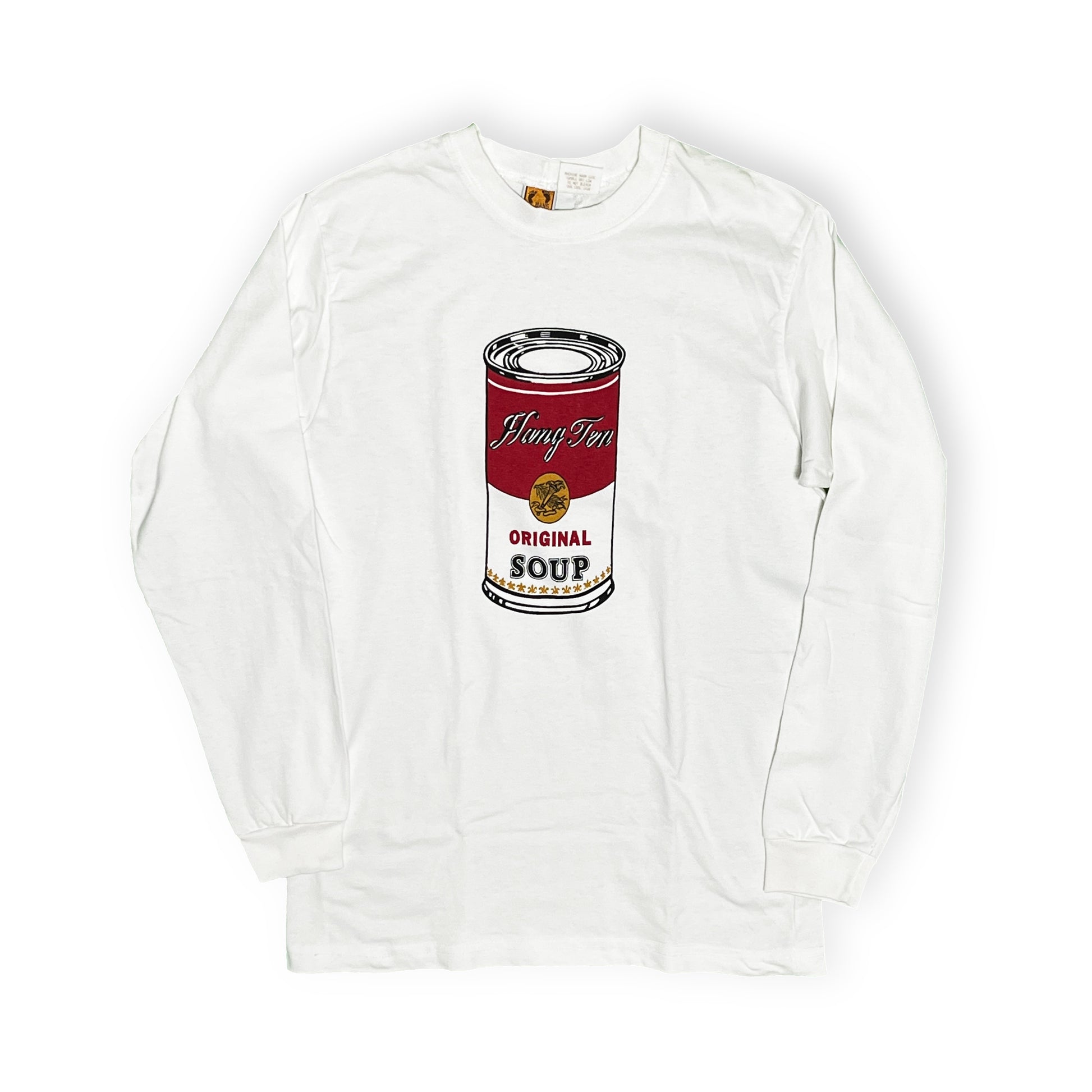 90s HANGTEN L/S T "Campbell Soup" パロディー M 平置き 2 白ベースにキャンベルスープの缶パロディープリント