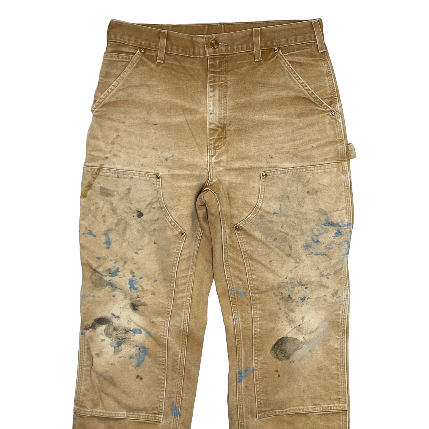 アメリカ製 Carhartt ダブルニー ダックペインターPT ペンキ飛び W33.5 L32 平置き 1 ダックペイントPT ペンキ飛び 汚れ サイズ表記