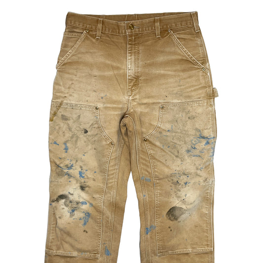 アメリカ製 Carhartt ダブルニー ダックペインターPT ペンキ飛び W33.5 L32 平置き 1 ダックペイントPT ペンキ飛び 汚れ サイズ表記
