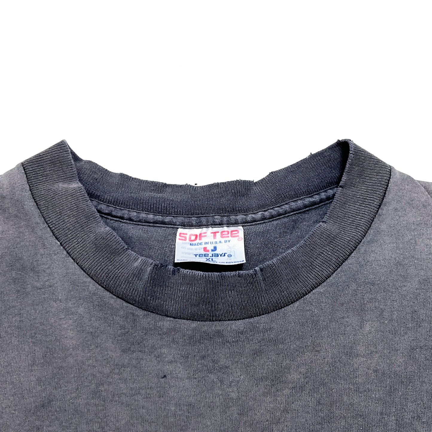 90s SOF Tee BLACK FLAG T 極上雰囲気 XL ディテール 3 'BLACK FLAG'のプリント拡大 白枠 汚れ