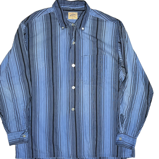 60s National Cotton L/S ストライプ SH 3点留めボタンダウン L 平置き 1 全体的なストライプ柄のシャツ