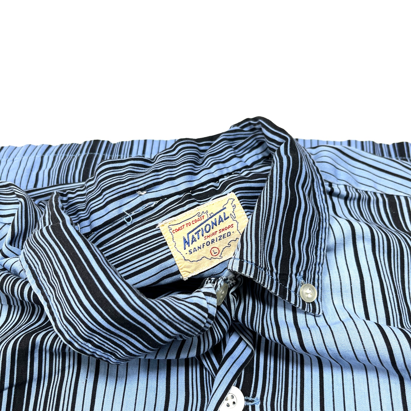 60s National Cotton L/S ストライプ SH 3点留めボタンダウン L ブランドタグ 1 National タグ