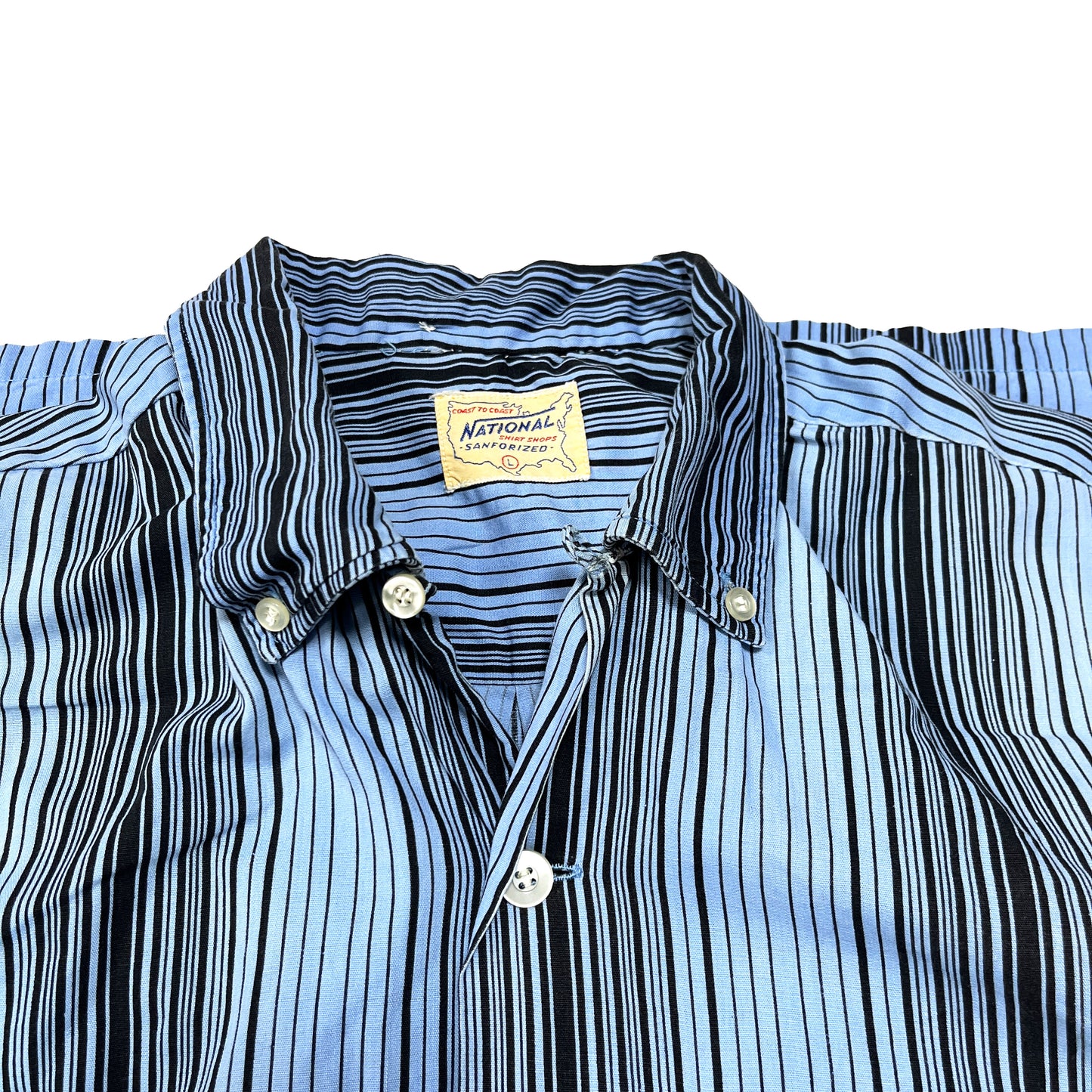 60s National Cotton L/S ストライプ SH 3点留めボタンダウン L ブランドタグ 2 National タグ