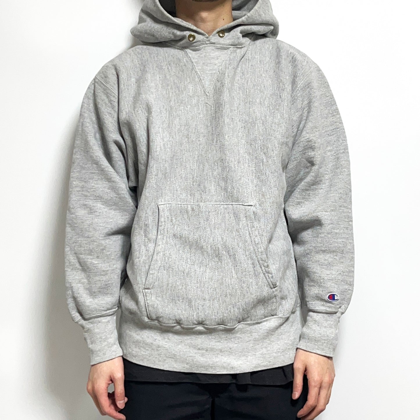 80s Champion R/W Parka "USMA 無地" L ディテール 1 ポケットの縫い目 素材の質感