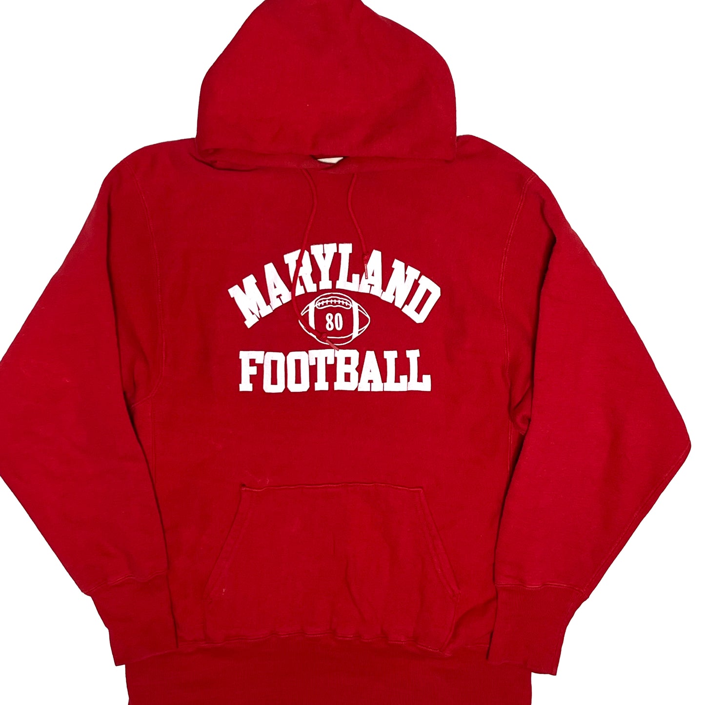 70s Champion 単色タグ R/W Parka "MARYLAND FOOTBALL" L 平置き 赤色 Maryland Footballプリント 80 フロ