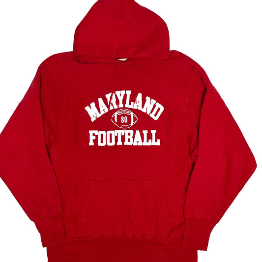 70s Champion 単色タグ R/W Parka "MARYLAND FOOTBALL" L 平置き 赤色 Maryland Footballプリント 80 フロ