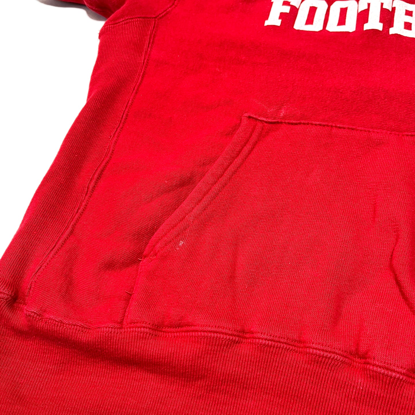 70s Champion 単色タグ R/W Parka "MARYLAND FOOTBALL" L ディテール 1 赤色 フロントポケット 縫い目