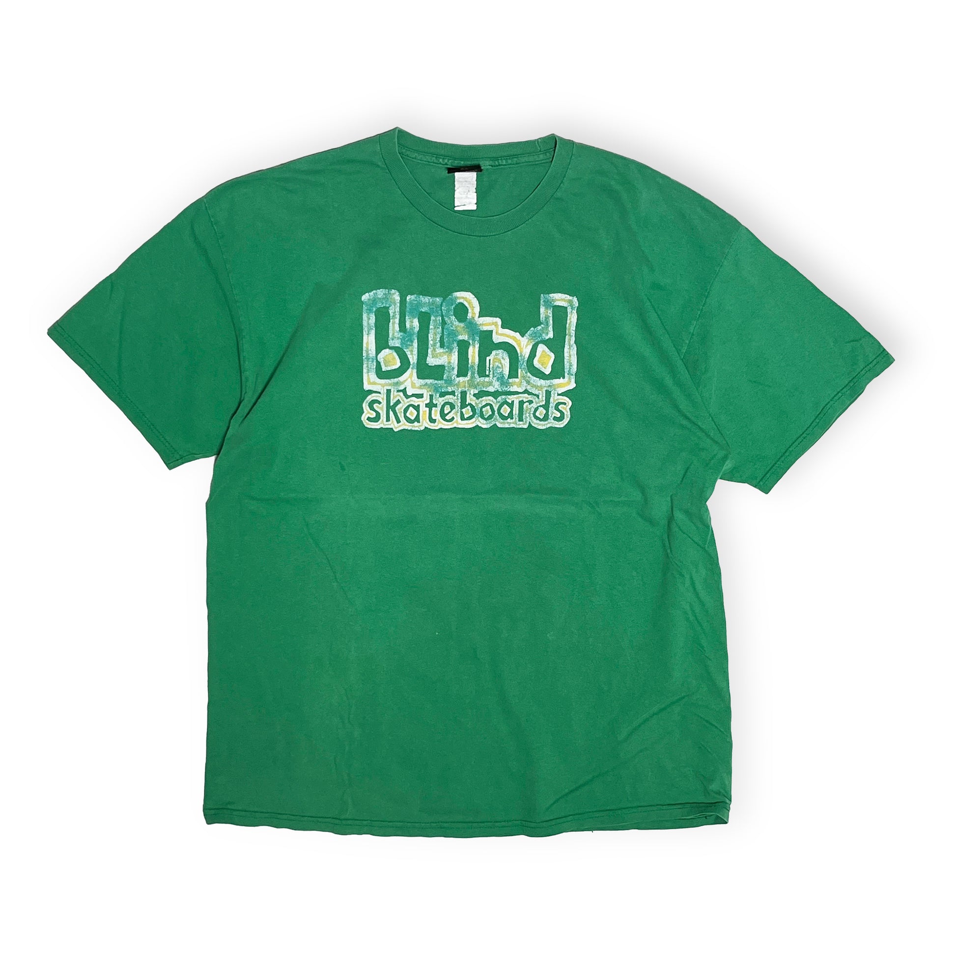 00s Blind Skateboards T XL 平置き 緑色 Blind Skateboardsロゴプリント
