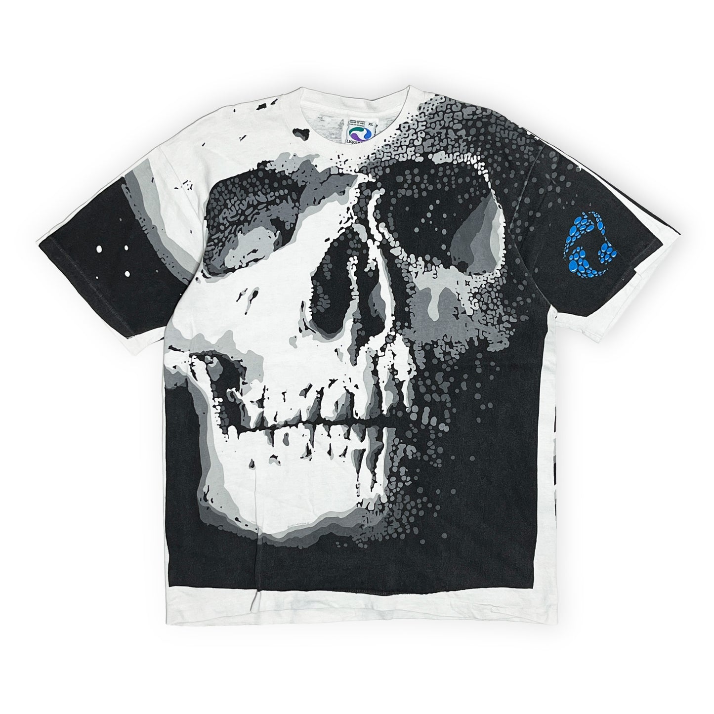 90's LIQUID BLUE Skull All Over Print T Size (XL) レア！