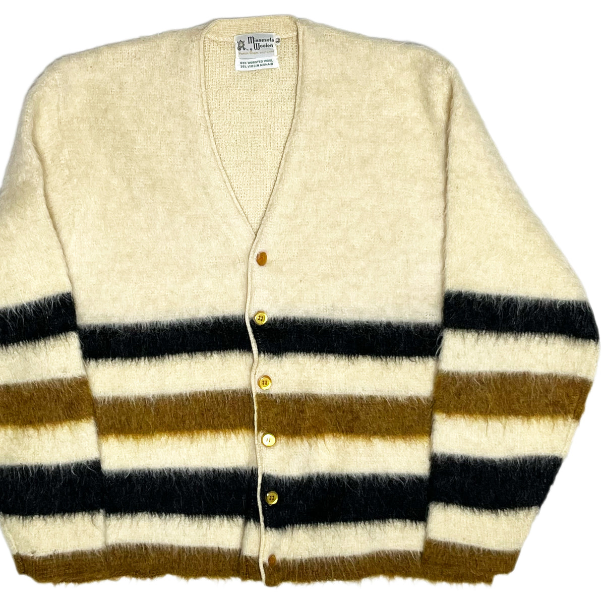 70's Minnesota Woolen Mohair Cardigan "Border Pattern" Size (L) ビッグサイズ！