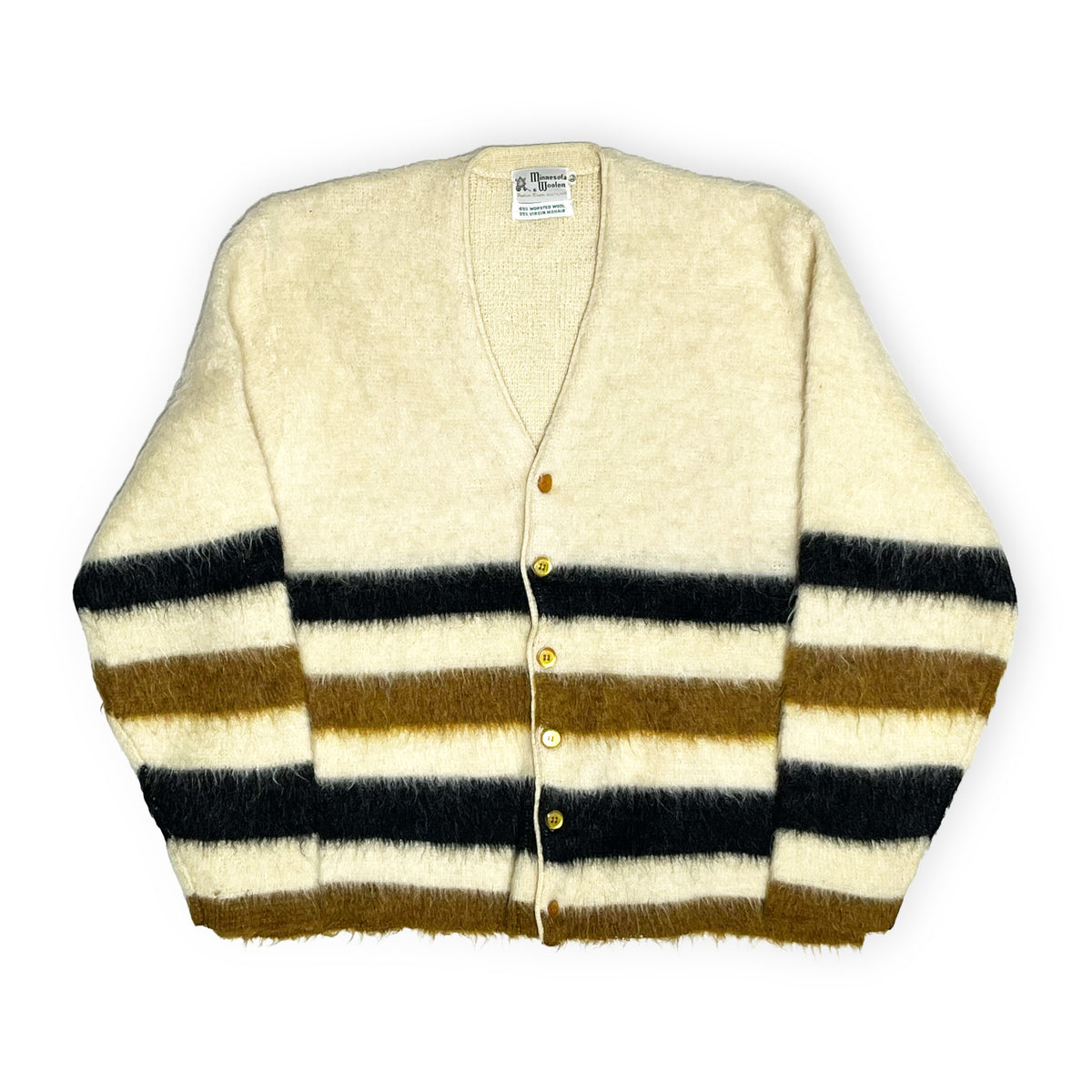 70's Minnesota Woolen Mohair Cardigan "Border Pattern" Size (L) ビッグサイズ！