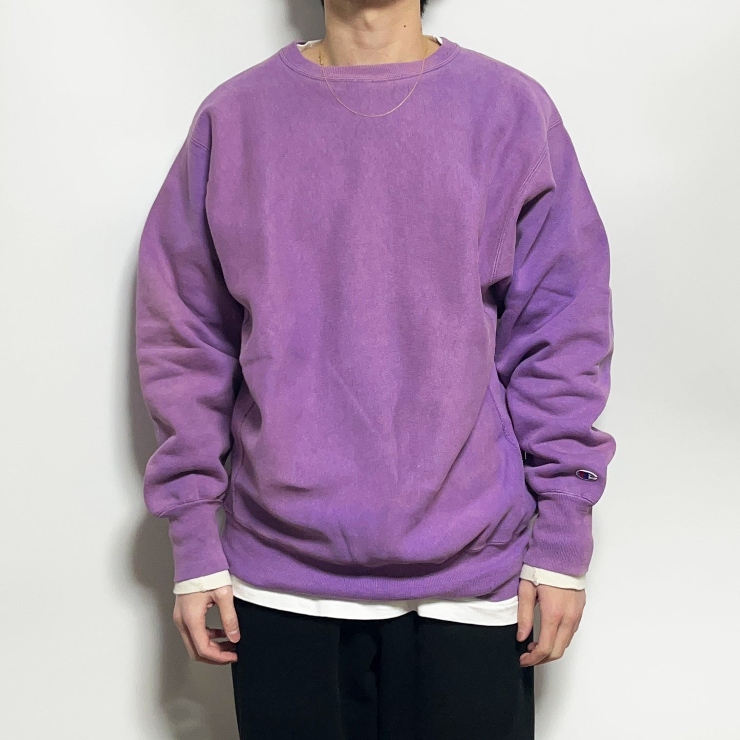 90's Champion R/W Crew パープル 胸目無し 極上雰囲気 Size (XL)
