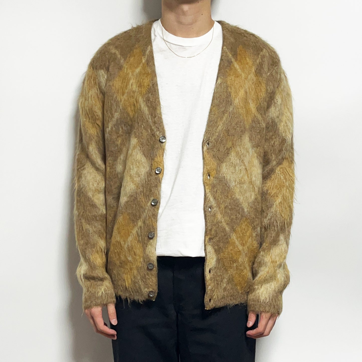 60's McGregor Argyle Mohair Cardigan "Powder Snow" Size (M)
