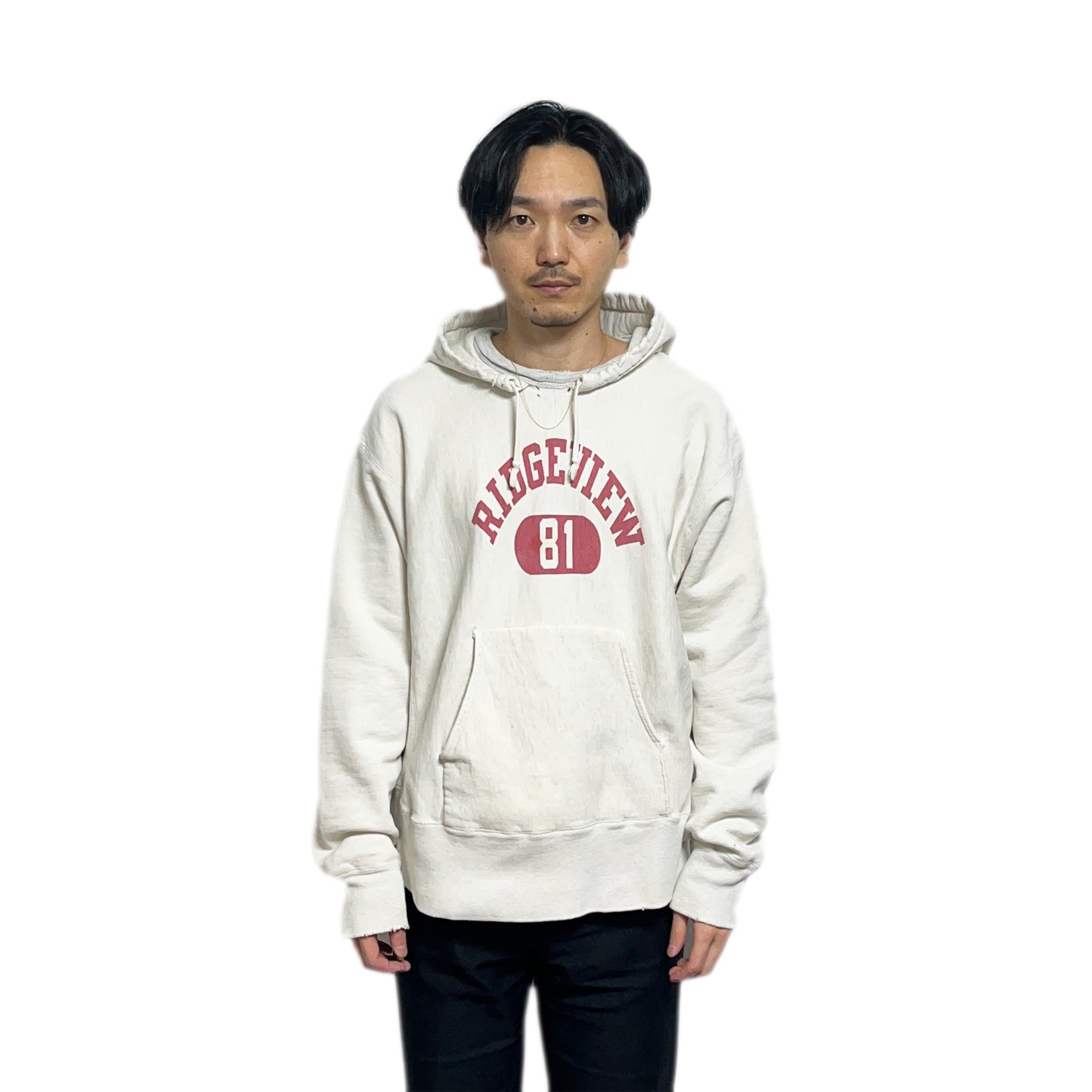 50's〜 Champion R/W After Hoodie 染み込みプリント "RIDGEVIEW 81" Size (L-XL位) スペシャル！