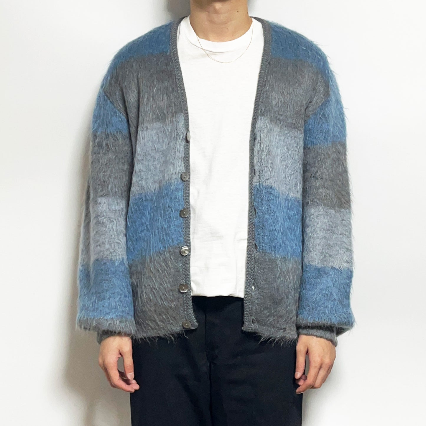 70's TOWNCRAFT Border Mohair Cardigan Size (XL) ビッグサイズ！