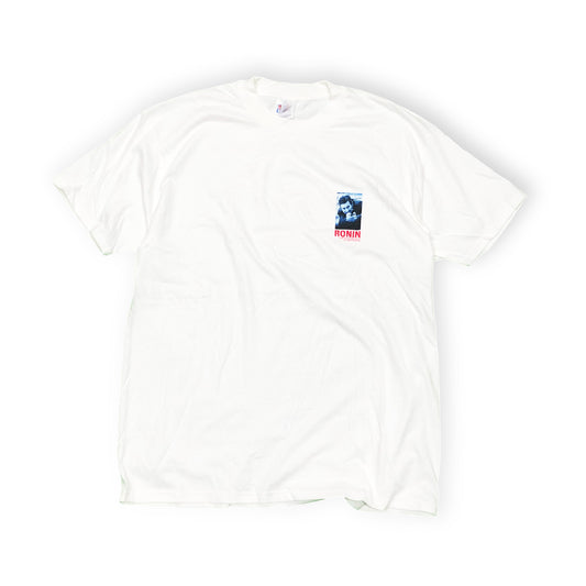 90s Hanes RONIN T XL 平置き 白Tシャツ 左胸にRONINロゴプリント