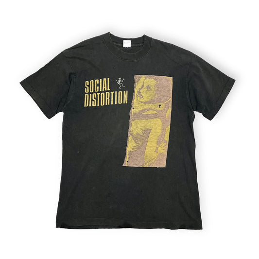 90s FRUIT OF THE LOOM Social Distortion T L 平置き 黒Tシャツ Social Distortionロゴ プリント