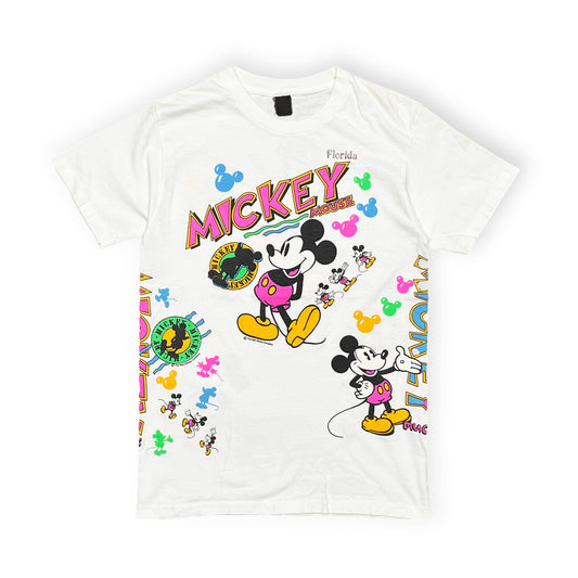 80s〜 Disney Mickey Multi T L 平置き 1 白Tシャツ Mickey Mouseプリント カラーリング