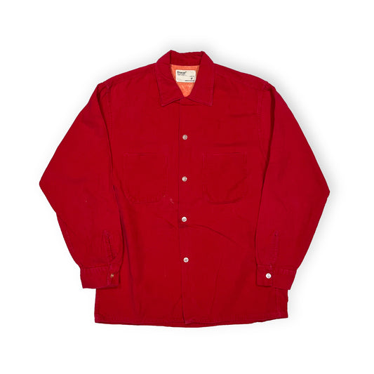 60s Truval CORDS SH M 平置き 赤い長袖シャツ ボタン 胸ポケット