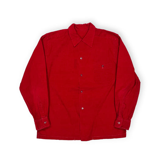 50s〜 UnKnown Cords SH XL 平置き 赤い長袖シャツ ボタン 胸ポケット