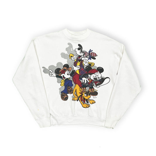90s Disney Character Sweat One Size Fits All 平置き 白ベースに90年代ディズニーキャラクタープリント