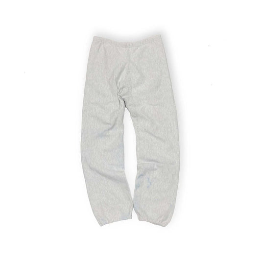 80s Champion X Land's End Sweat Pants 表記L 平置き 1 白ベースのグレー素材 裾部分に青い汚れ